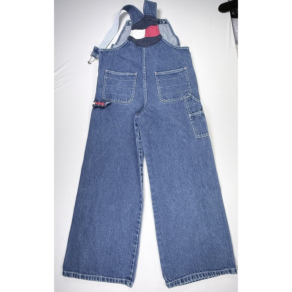 Vintage 90s Tommy Hilfiger Denim Overalls L Baggy Wide Leg Flag Logo Hip Hop